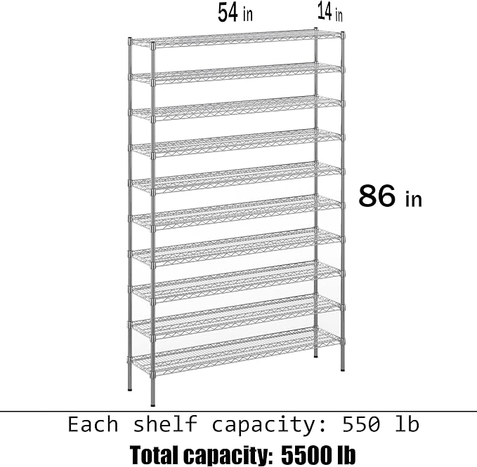14" Deep x 54" Wide x 86" Height x Wire Shelving Kit | 10-Tier | NSF Commercial - Image 3
