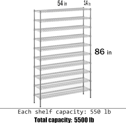 14" Deep x 54" Wide x 86" Height x Wire Shelving Kit | 10-Tier | NSF Commercial - Image 3