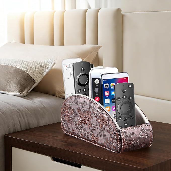 TV Remote Control Holder with 5 Compartments, Pu Leather Remote Caddy/Box/Tray - Image 7
