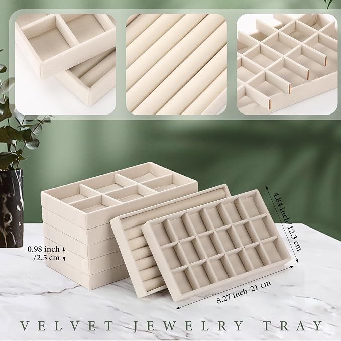 Highergo 8 Pcs Velvet Jewelry Trays Stackable Drawers Organizer Ring Earring - Image 2
