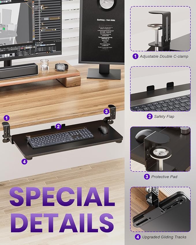 Ergonomic Keyboard Tray Under Desk, Pull Out - Image 3