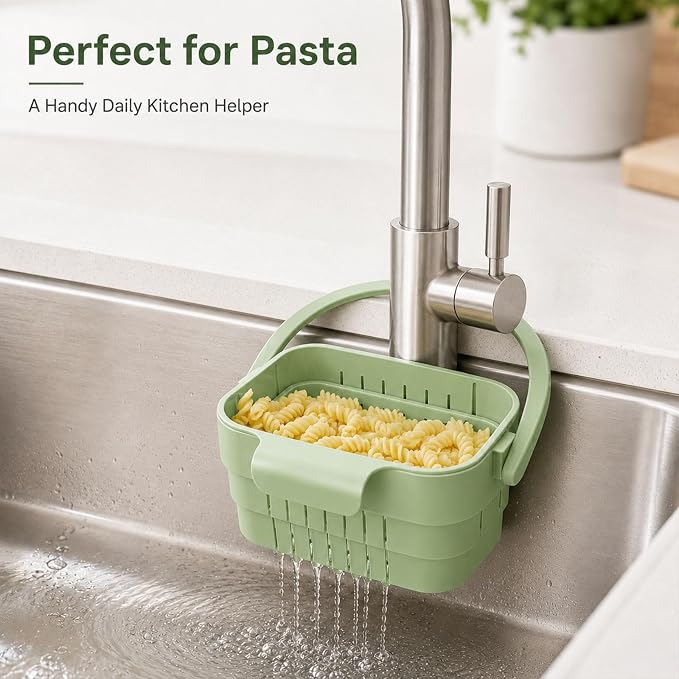 Foldable Hanging Sink Drain Basket, Collapsible Food Strainer，Green | - Image 6