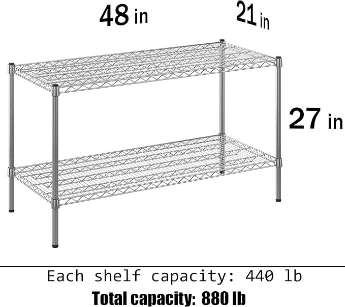 21" Deep x 48" Wide x 27" Height Wire Shelving Kit | 2-Tier | NSF Commercial - Image 3