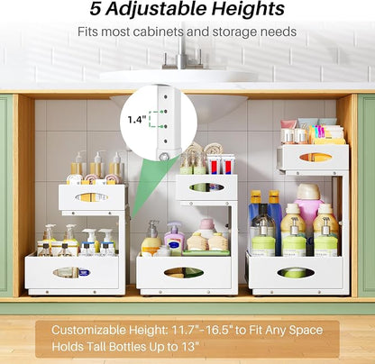Under Sink Organizer, L-Shaped Adjustable Height, Mesh Sliding Drawer - Image 5
