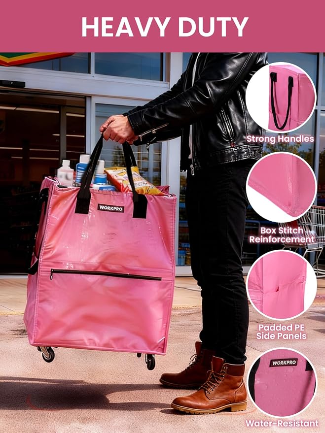 WORKPRO Medium Reusable Grocery Bag on Wheels, Heavy Duty Rolling Shopping Tote - Image 4