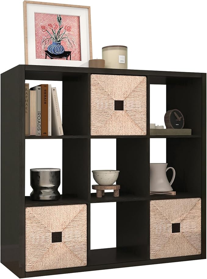 [2026 Wooden Thick Frame 9 Cube Storage Organizer Shelf by CTESNE