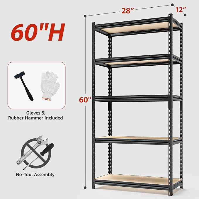 60" H x28 W x12 D Father&I 5-Shelf-Rack Shelves Industrial Metal Steel - Image 3