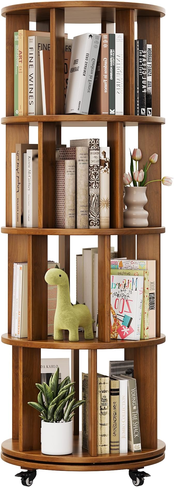 Rotating Bookshelf, 4 Tier Solid Wood Bookshelf Tower - Image 8