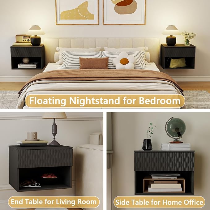Vibe & Dine Floating Nightstand Set of 2, Wall Mounted Night Stand - Image 6