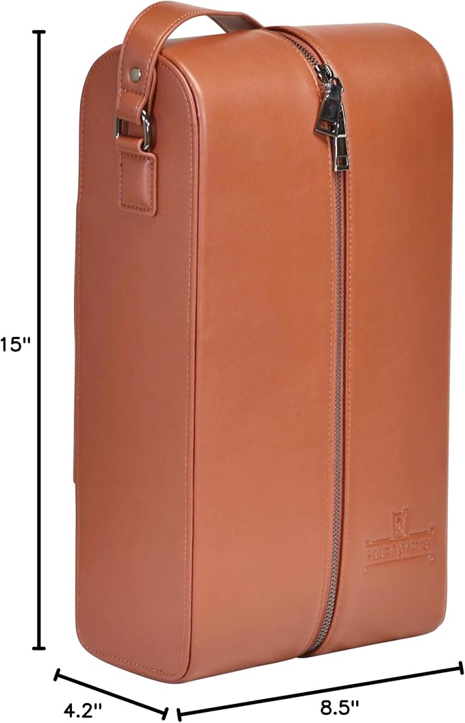 POUR & GARNISH Bourbon, Whiskey & Wine Double Bottle Travel Bag – Vegan Leather - Image 10