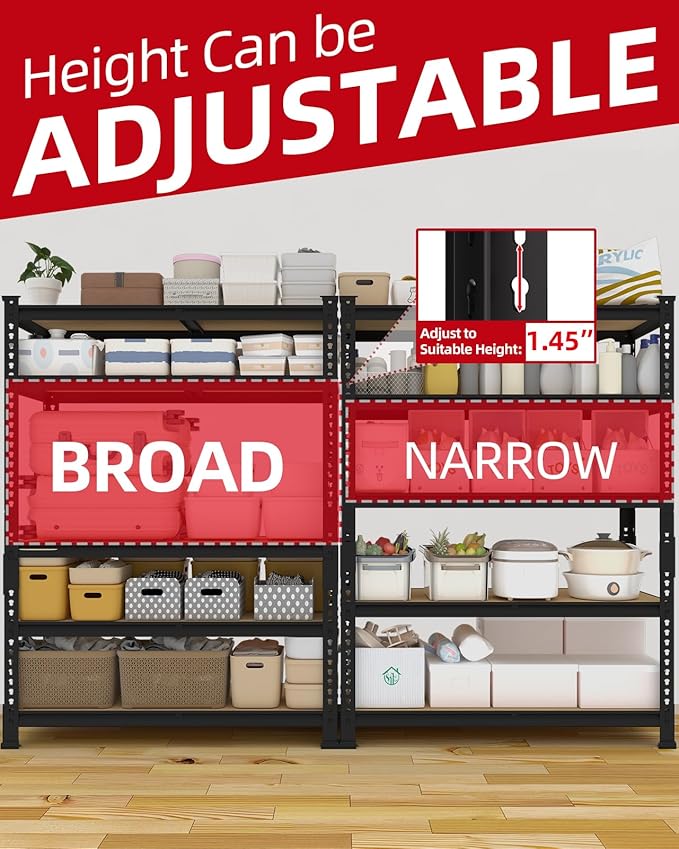 PrimeZone 5-Tier Garage Storage Shelves, Adjustable Metal Shelving, Heavy-Duty - Image 6