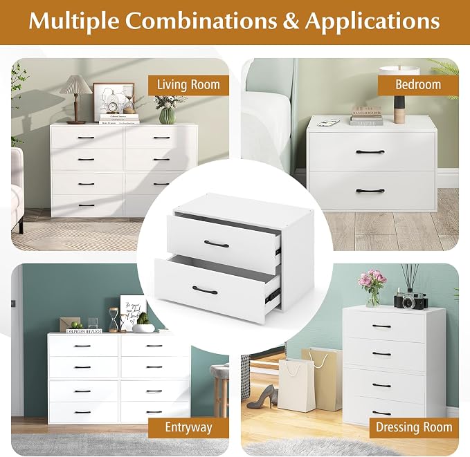 Giantex Dressers Stackable 2 Drawer Horizontal Organizer W/Handles Dresser Tower - Image 9