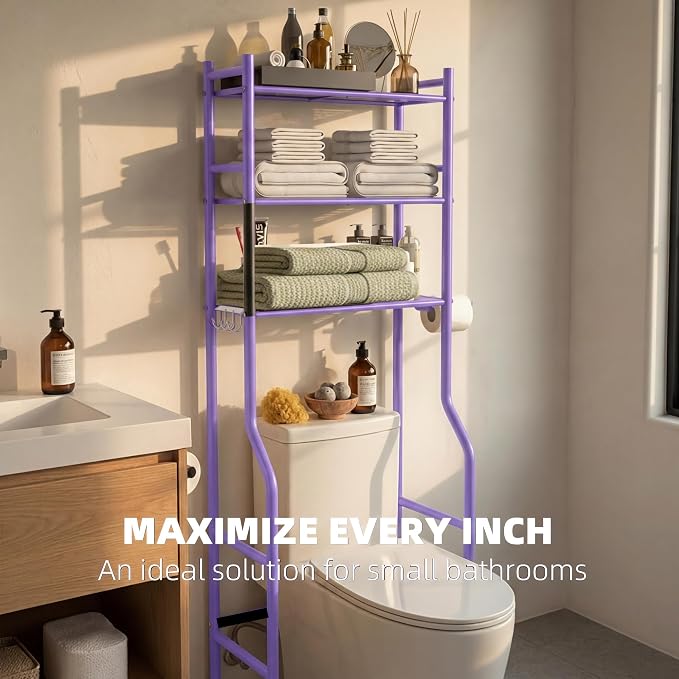 GloTika 3-Tier Over Toilet Storage, 150lb Capacity, Carbon Steel, Freestanding - Image 4
