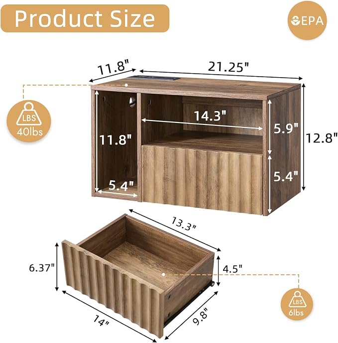 Modern Rustic Brown Fluted Floating Nightstand - Image 2