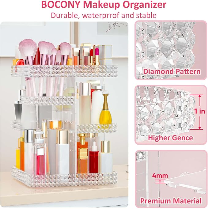 Rotating Makeup Organizer, Large Capacity Cosmetic Display Case, Acrylic - Image 5