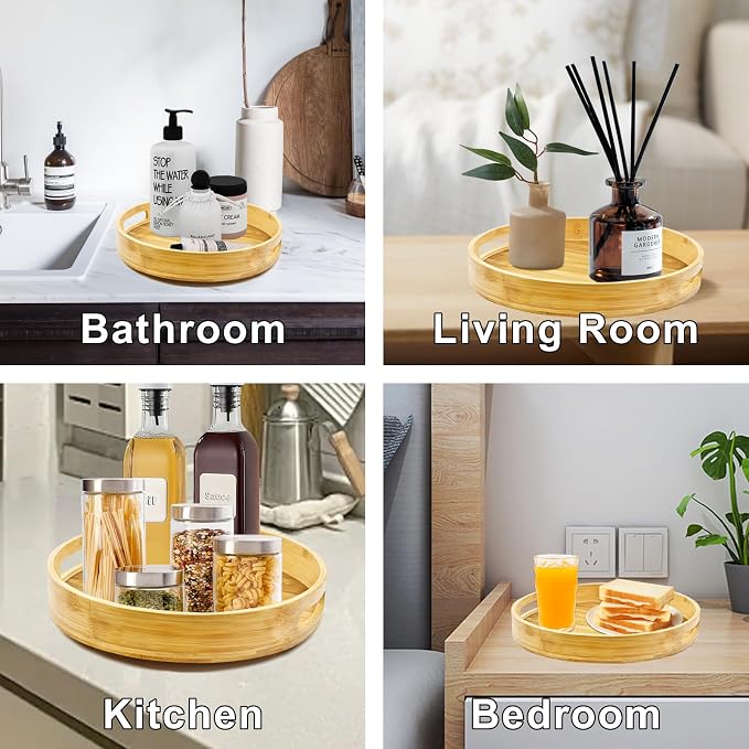 Wooden Lazy Susan Organizer for cabinet-12 Inch Bamboo Kitchen Turntable - Image 5