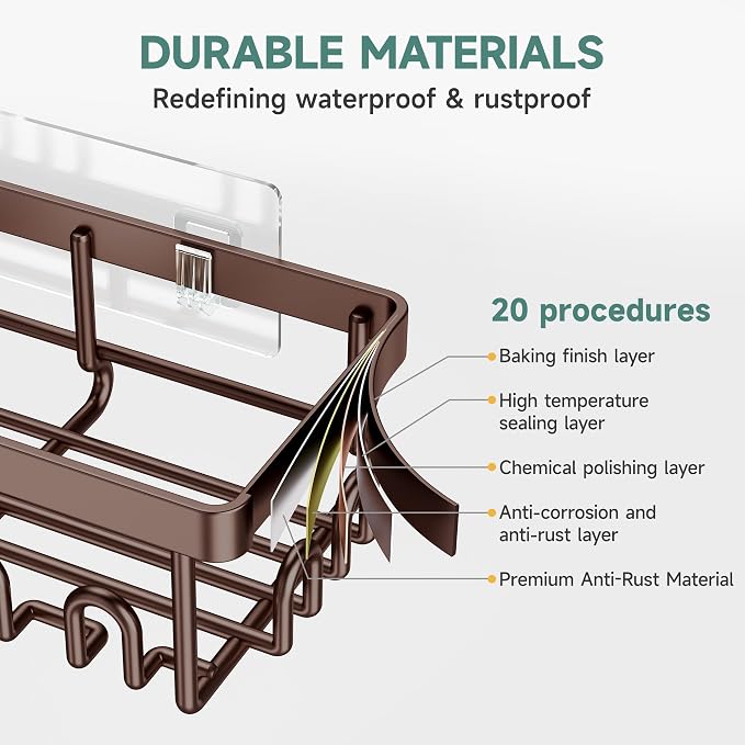 Veken Shower Caddy 6-Pack, No Drilling & Rustproof, Waterproof Adhesive Shelves - Image 4