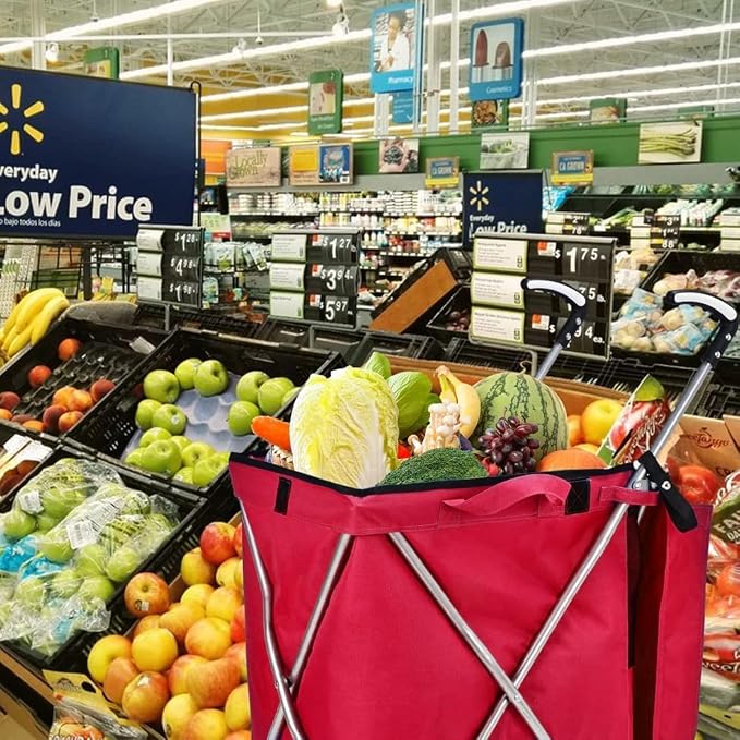 Folding Shopping Cart for Groceries, Water-Resistant Heavy-Duty Canvas Trolley - Image 8