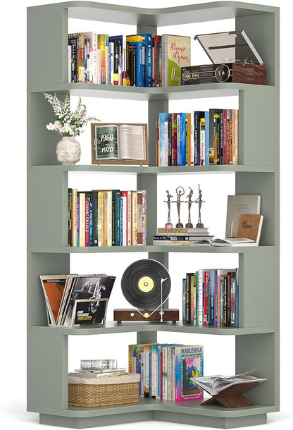 Armocity Corner Book Shelf, 6-Shelf L Shaped Corner Bookshelf by Armocity