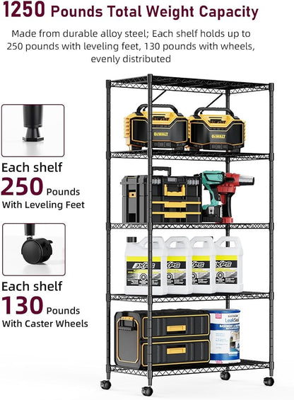 Simple Deluxe 5-Tier Heavy Duty Storage Shelving Unit, 1250 Lbs Loading Capacity - Image 4
