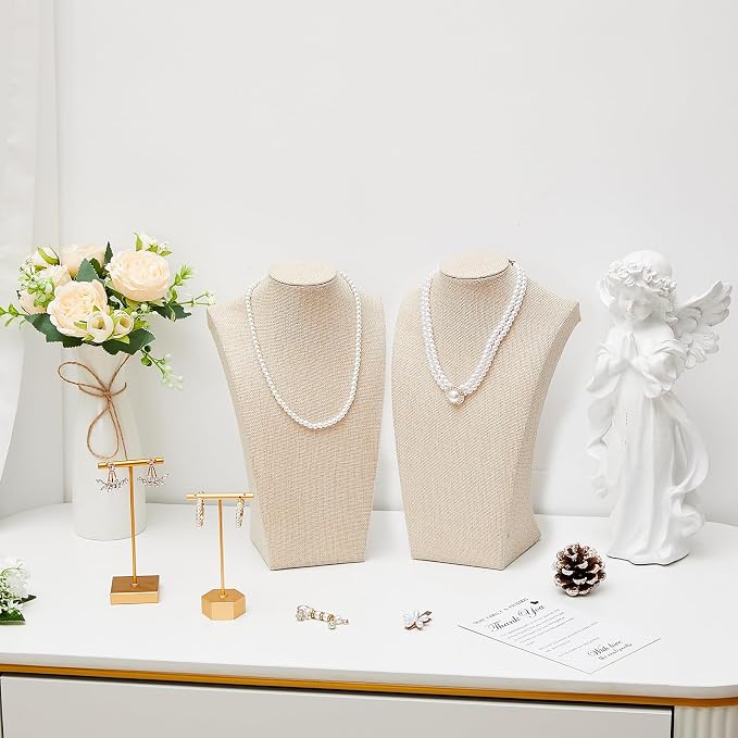 Kigley 9 Pcs Linen Necklace Display Bust Jewelry Holder Necklace Retail - Image 7