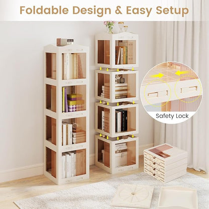 Giantex Foldable Rotating Bookshelf, 4-Tier Spinning Bookcase w/Swivel Base - Image 7