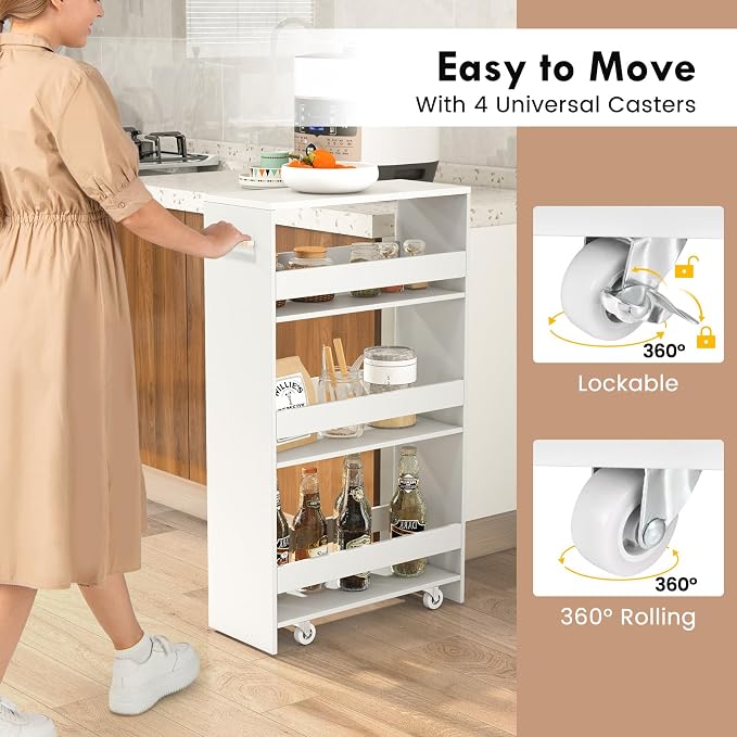 LOKO 4-Tier Rolling Storage Cart, 8 Inches Slim Kitchen Cart on Wheels - Image 7