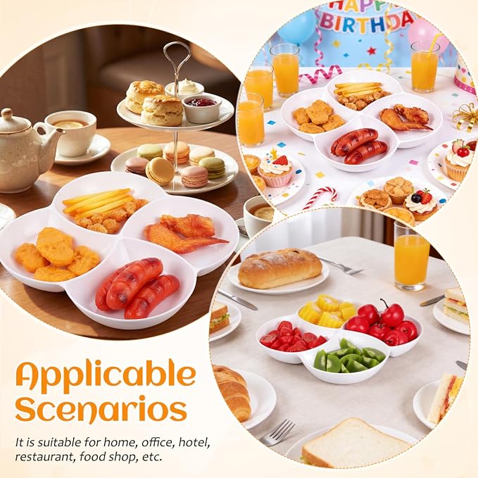 Mikinona Multi-Grid Snack Plate White Melamine Snack Tray - Image 5