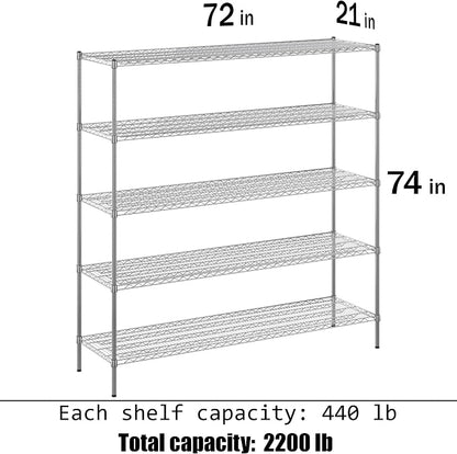 21" Deep x 72" Wide x 74" Height Wire Shelving Kit | 5-Tier | NSF Commercial - Image 3