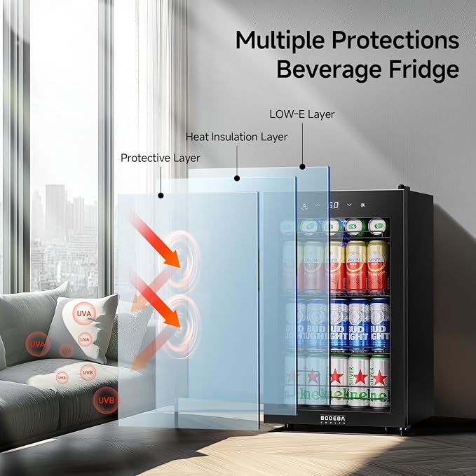 BODEGACOOLER 68L Beverage Refrigerator, 120 Cans Tempered Glass Door Beverage - Image 4