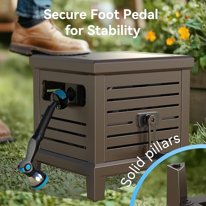 Relhost Hose Reel, Heavy Duty Metal Deck Box Hideaway Holds 125 ft x 5/8" Hose - Image 4