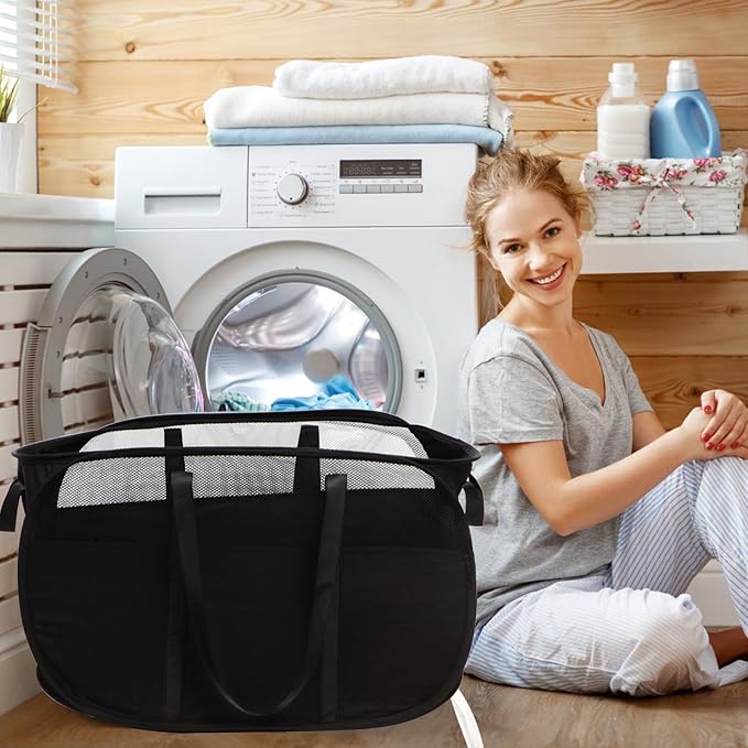 2 Pcs Collapsible Laundry Baskets, Tear Proof Pop Up Laundry Hamper - Image 2