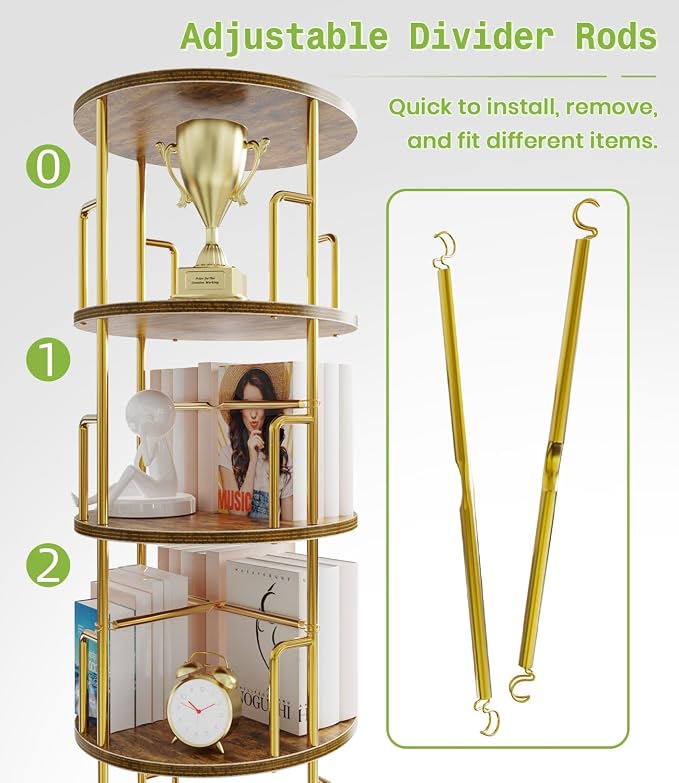 6 Tier Rotating Bookshelf Tower Round, 74” Tall Spinning Bookshelf Tower - Image 4