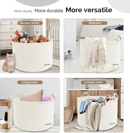Extra Large Storage Laundry Basket 22" X 22"X 14" Cotton Rope Woven Basket - Image 6