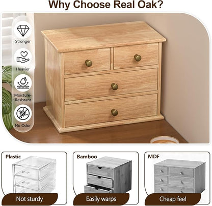 Oak Desk Organizer with Drawers, Durable Wooden Desktop Storage Box | 4 Drawer - Image 3