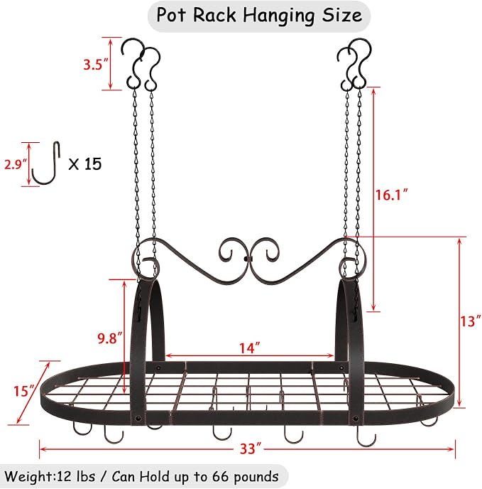 Hanging Pot Rack Ceiling Mount, Oval Pot and Pan Storage Rack, Decorative - Image 3