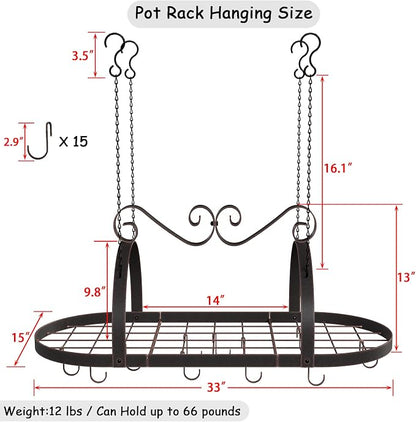 Hanging Pot Rack Ceiling Mount, Oval Pot and Pan Storage Rack, Decorative - Image 3