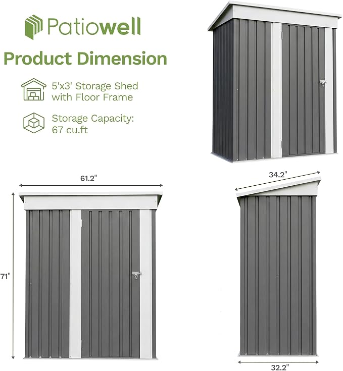 Patiowell 5x3 FT Outdoor Storage Shed - Image 2