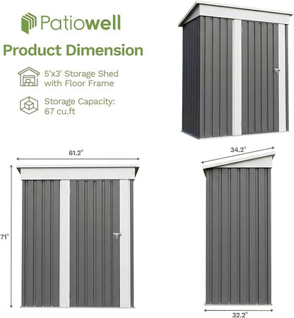 Patiowell 5x3 FT Outdoor Storage Shed - Image 2