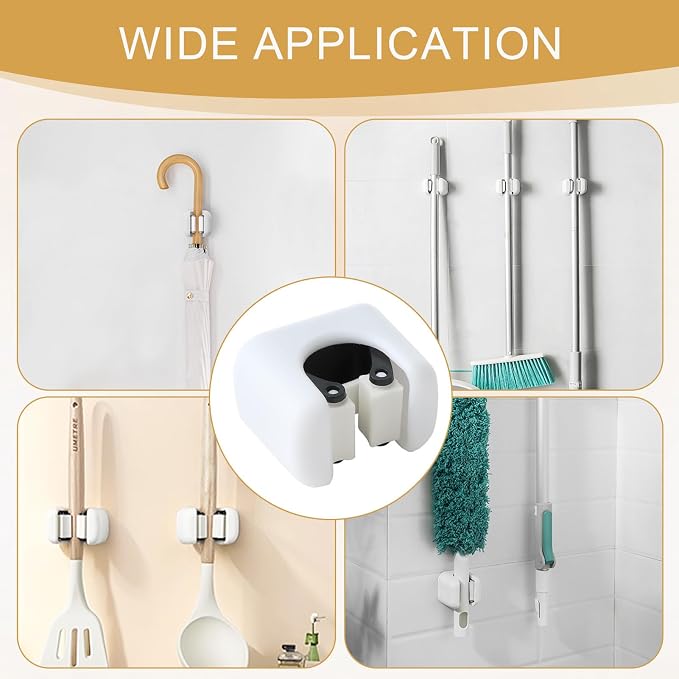 Broom Holder, Wall Mount Mop Organizer, Self-Adhesive Cleaning Supplies Hanger - Image 6