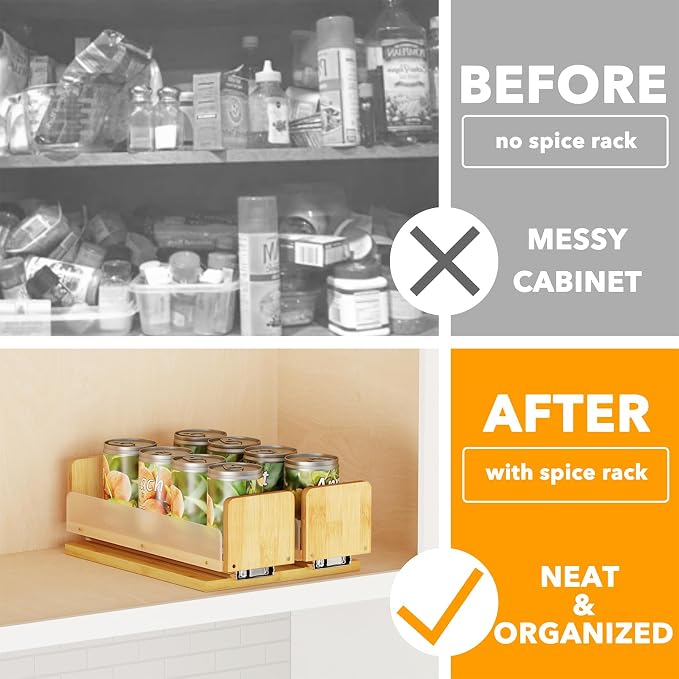 SpaceAid Bamboo Pull Out Spice Rack Organizer - Image 2