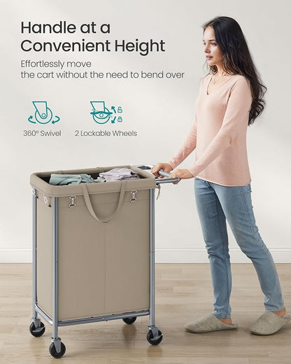SONGMICS Laundry Basket with Wheels, 2-Section Rolling Laundry Hamper, 37 - Image 7
