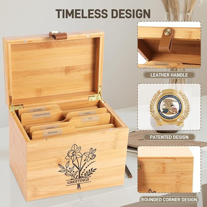 Large Bamboo Greeting Card Organizer Box - Image 5