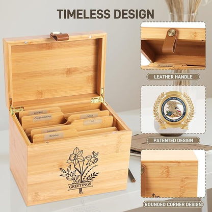 Large Bamboo Greeting Card Organizer Box - Image 5