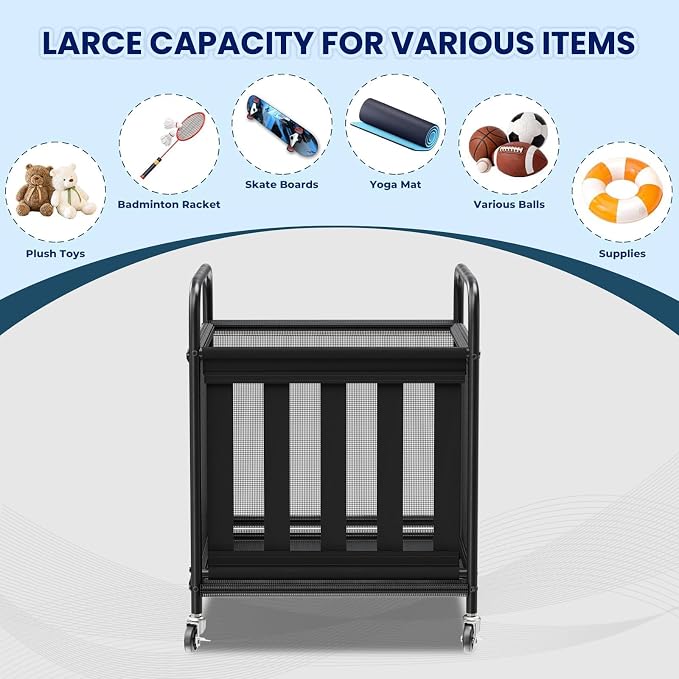 Ball Storage Cart, Sports Equipment Organizer - Image 5
