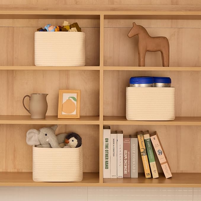 Small Organizing Baskets for Cubes Shelf, 9.7x9.7x7.1 Inch Rope Woven Storage - Image 4