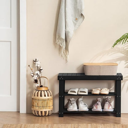 Apicizon Bamboo Shoe Rack for Entryway, 3-Tier Shoe Rack Bench for Front Door - Image 2