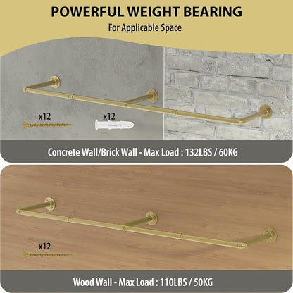 Wall Mounted Clothes Rack, Heavy Duty Gold Garment Rack Bar, Dressing Room - Image 3