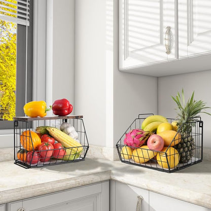 Wawocs 2 Tier Stackable Wall Mounted Hanging Basket, Fruit Basket - Image 6