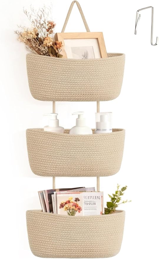 Dahey Over The Door Hanging Basket Storage 3-Tier Woven Wall Basket, Jute | by Dahey